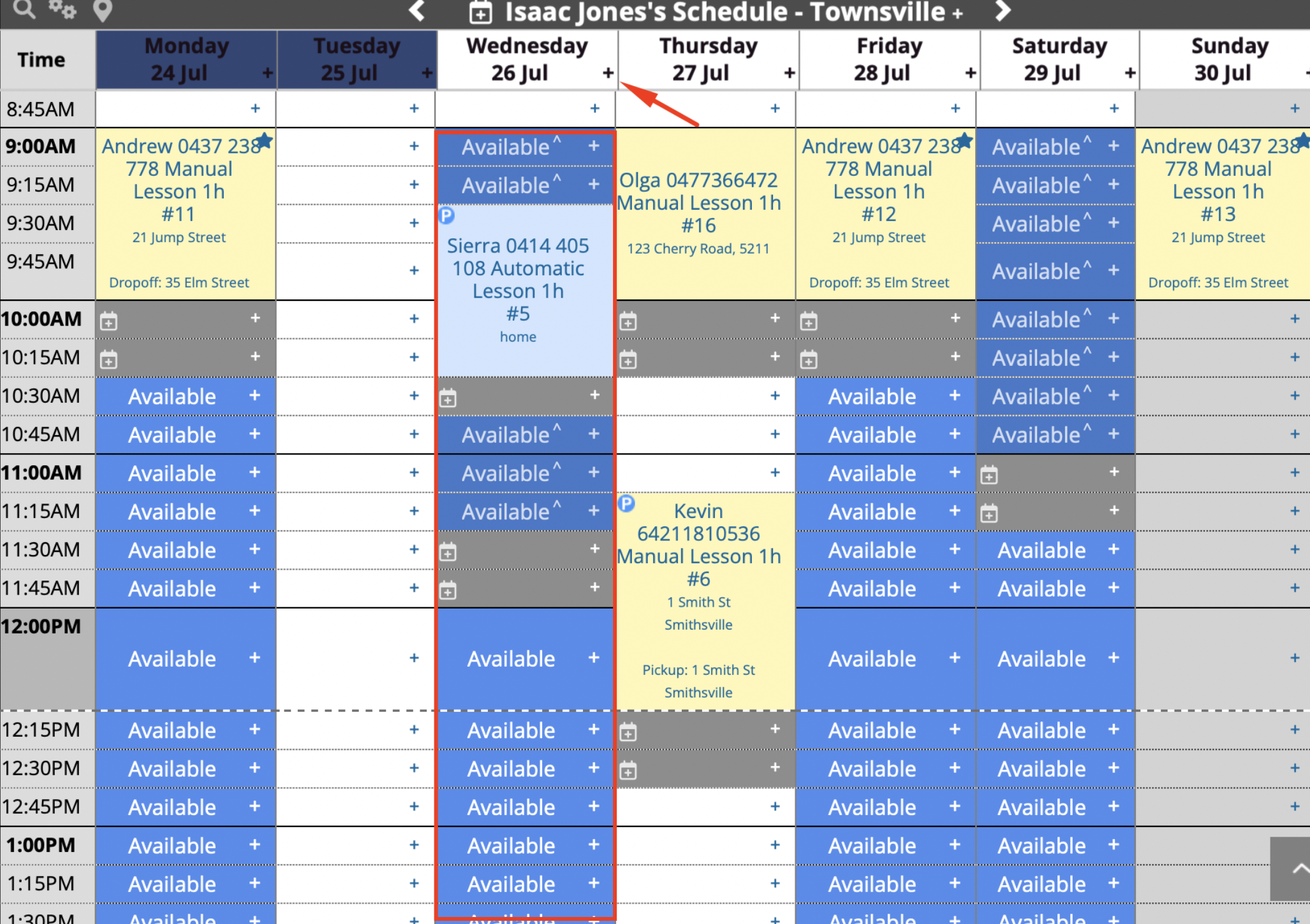 Schedule - clear day