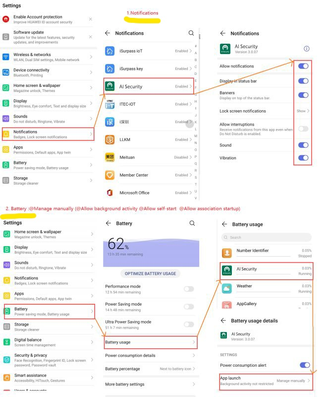 How to setup notification of AI Security on Android Phone？