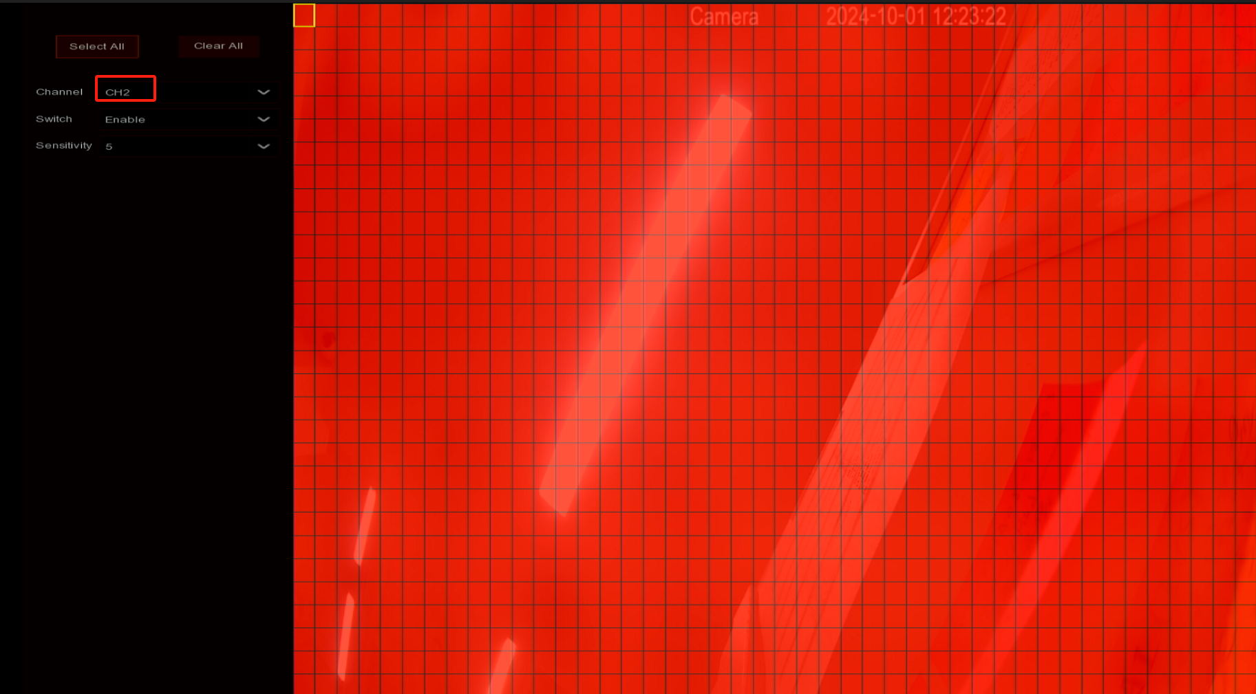 A red screen with black squares  Description automatically generated