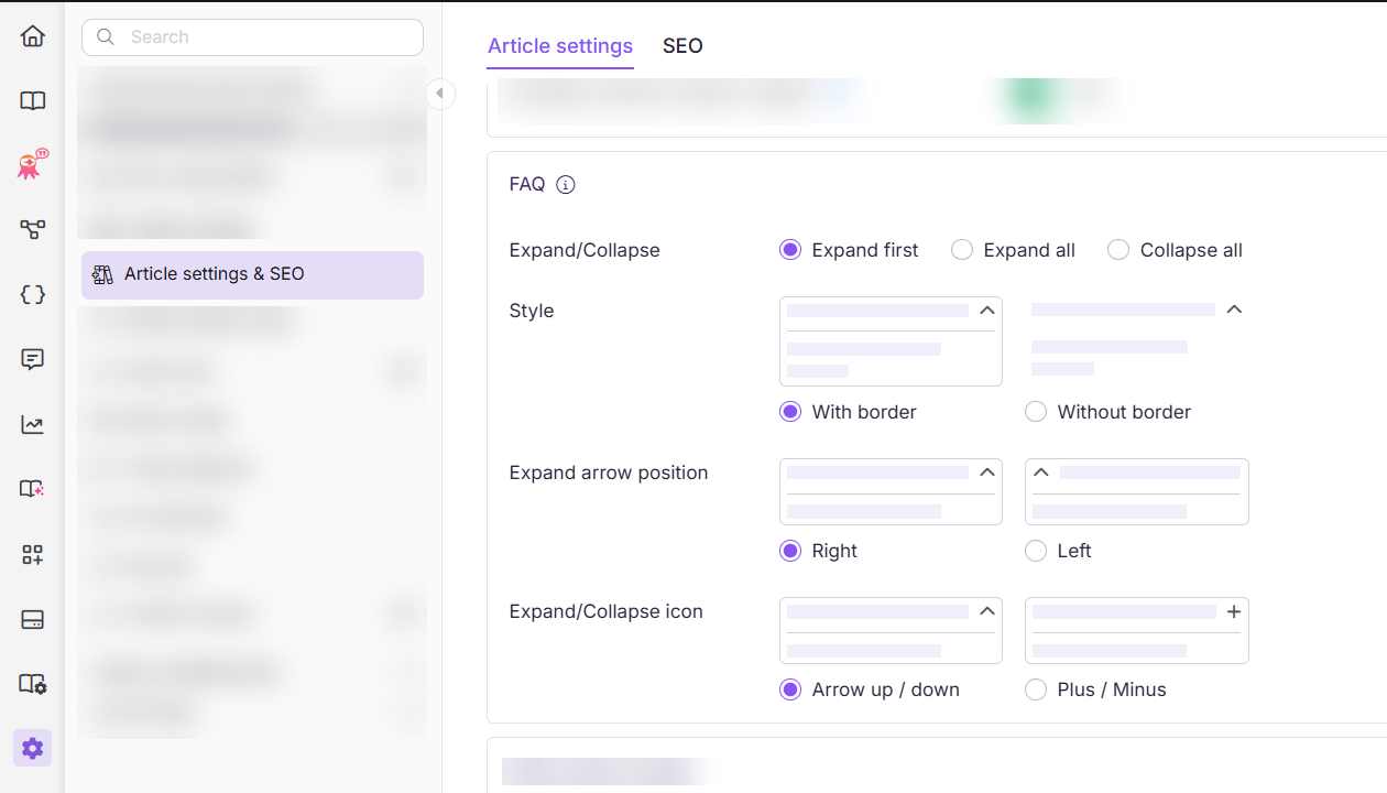 faq settings kb