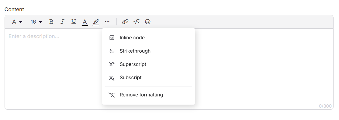 Variable editor toolbar showing formatting options including font, bold, italic, text color, and more