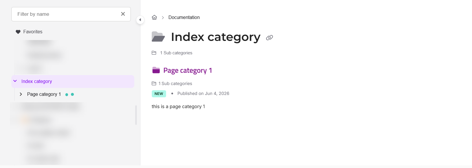 Knowledge base site view of an index category