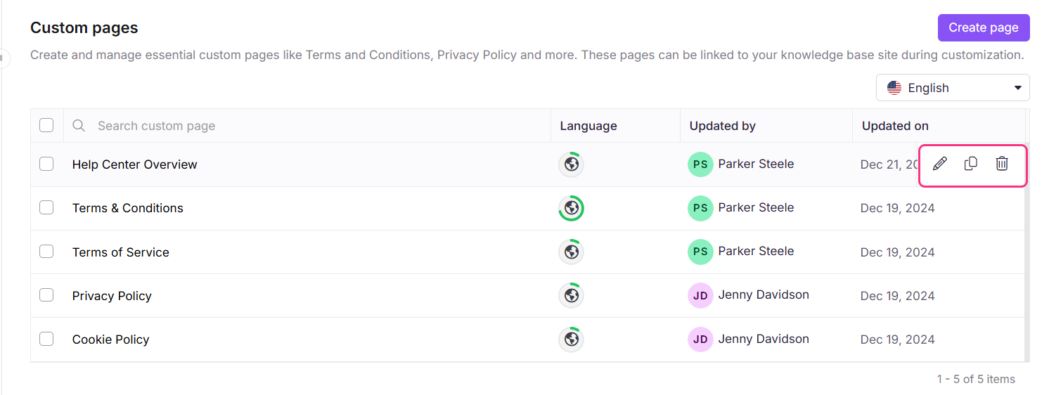 manage custom pages