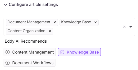 Tag configuration options with Ask Eddy AI suggestions in the publish dialog