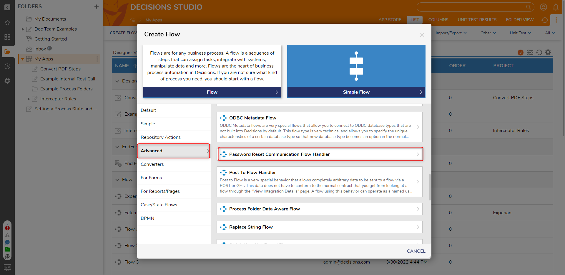 Password Reset Flow Flow Behaviors