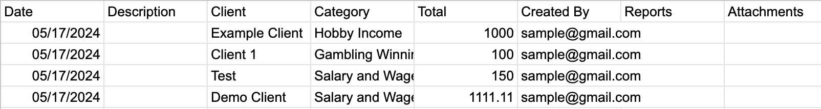 Sample Income CSV