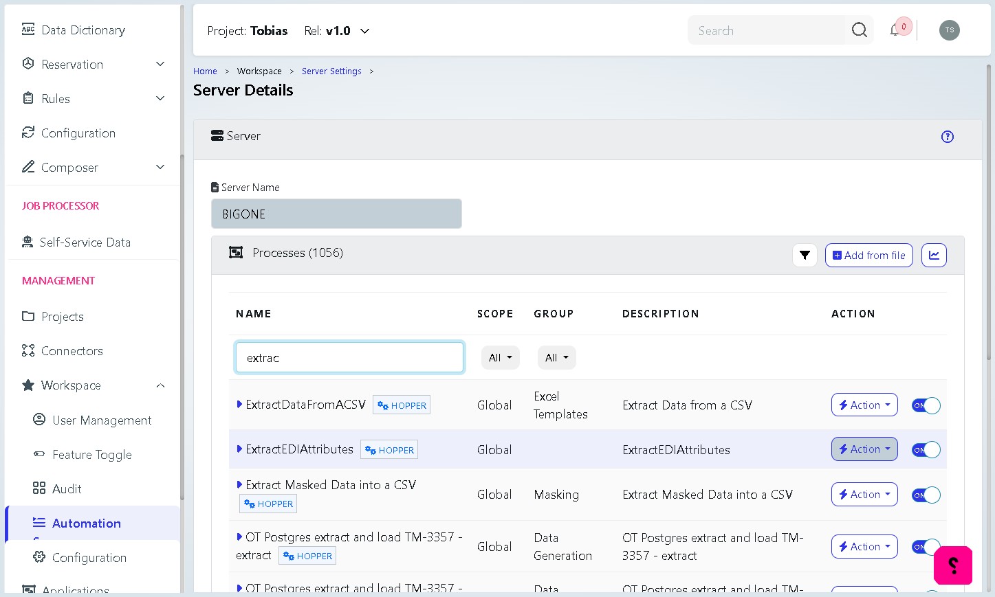 Start typing ExtractEDIAttributes to find the Server Process