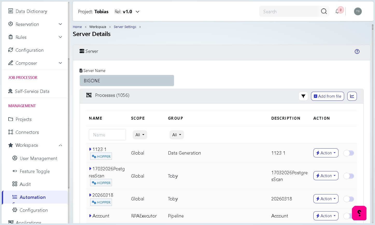 Navigate to Automation Servers under Workspace