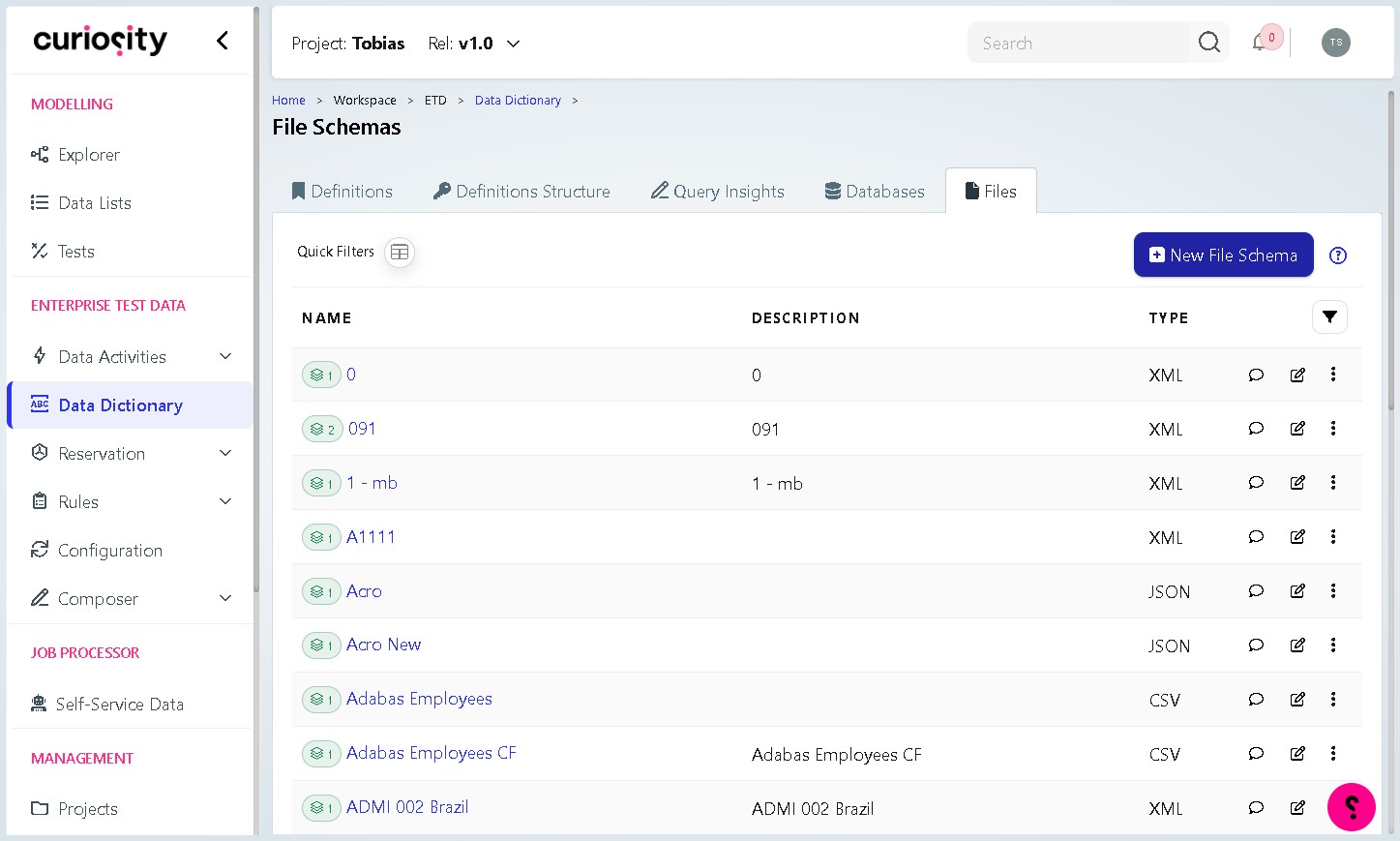 New File Schema button