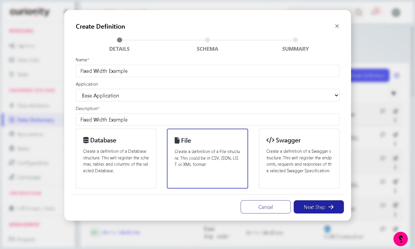 Select File definition type