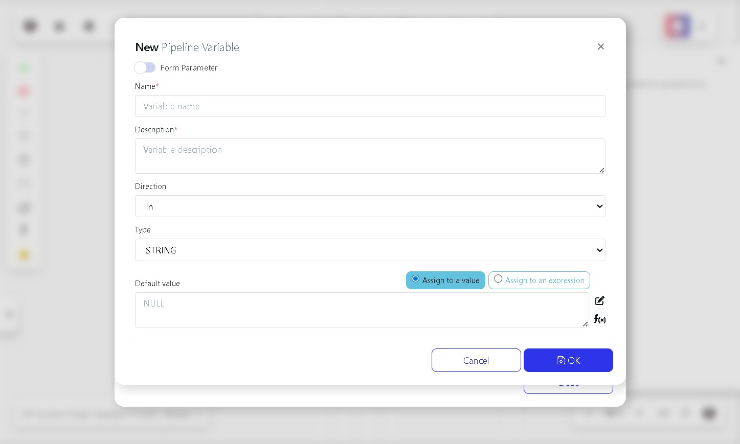 Click here to set the variable as a form parameter, this will then be exposed in the form that will be submitted
