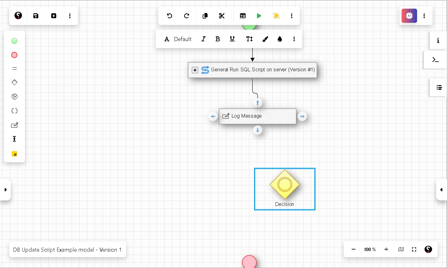 Again, drag from the Log Message node to the decision node
