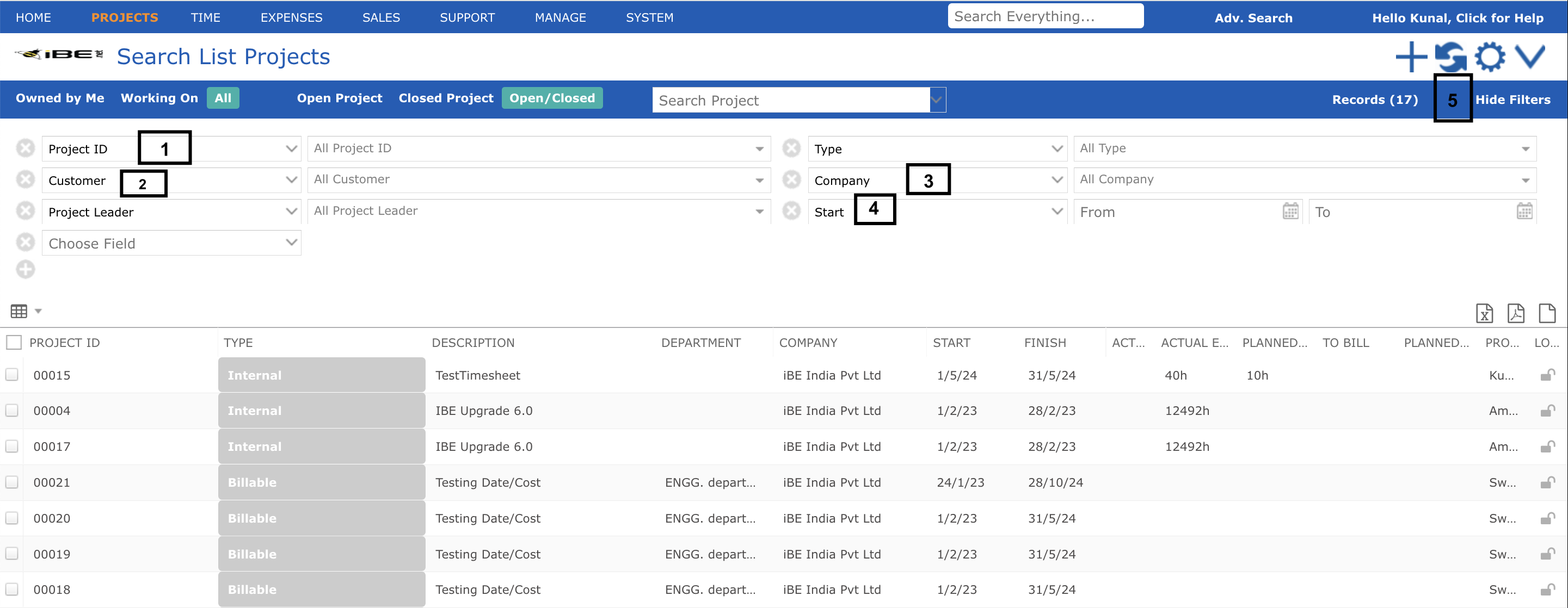 other options for filtering projects