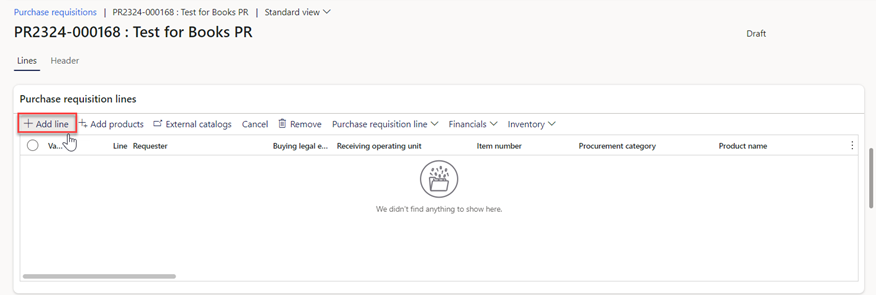 Create Books purchase Requisitions