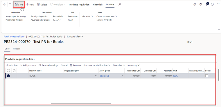 Create Books purchase Requisitions