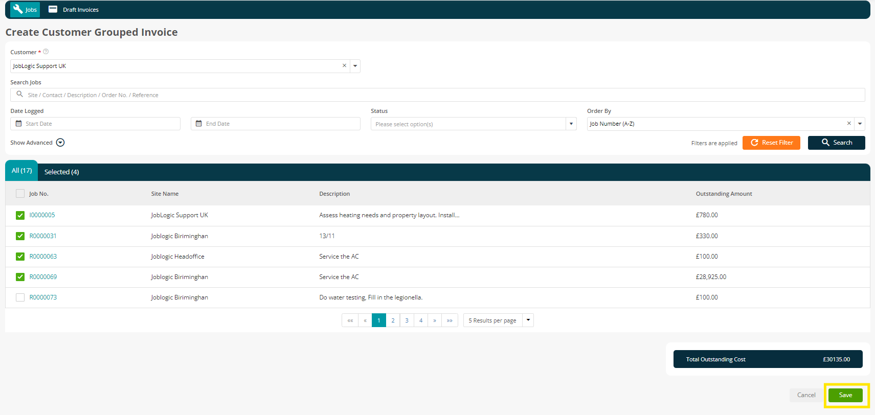 Customer Grouped Invoices - Jobs
