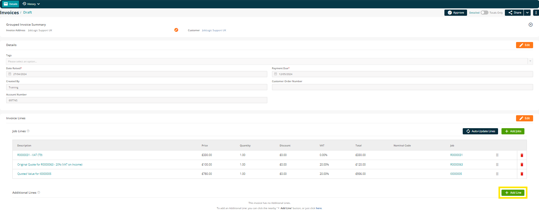 Customer Grouped Invoices - Jobs