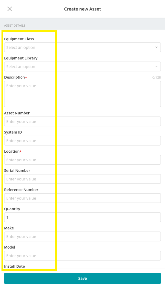 Logging an Asset via the mobile app