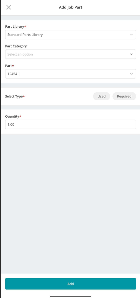 Adding parts to jobs via mobile