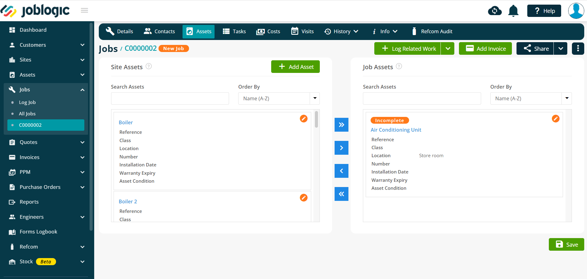 Assigning Assets to Jobs - User Guide | Support | Joblogic®