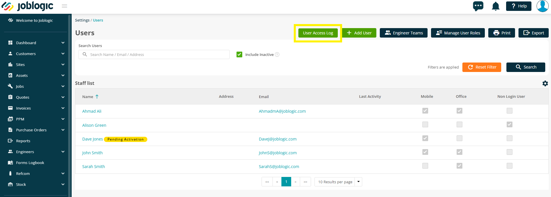 Staff User Setup - User Guide | Support | Joblogic®