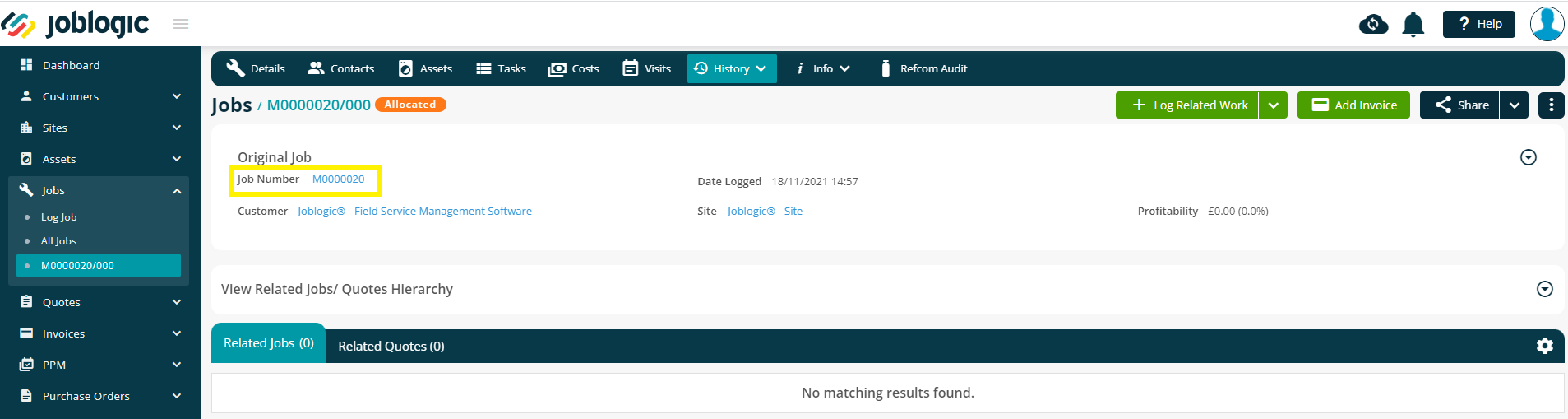 Logging Related Jobs - User Guide | Support | Joblogic®