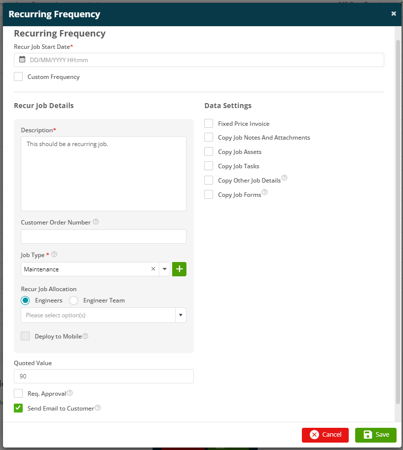 Logging a Recurring Job