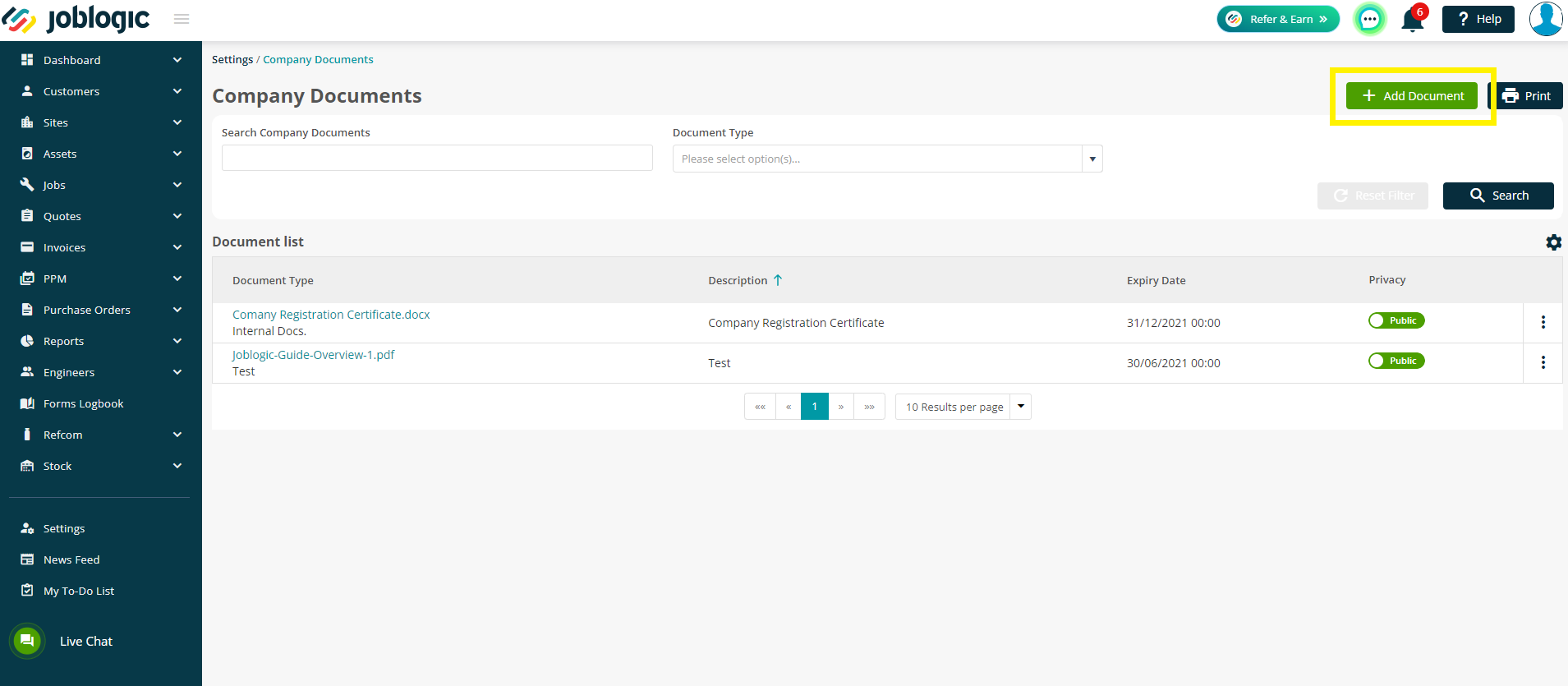 Adding Company Doc's and Cert's– A User Guide | Support | Joblogic®