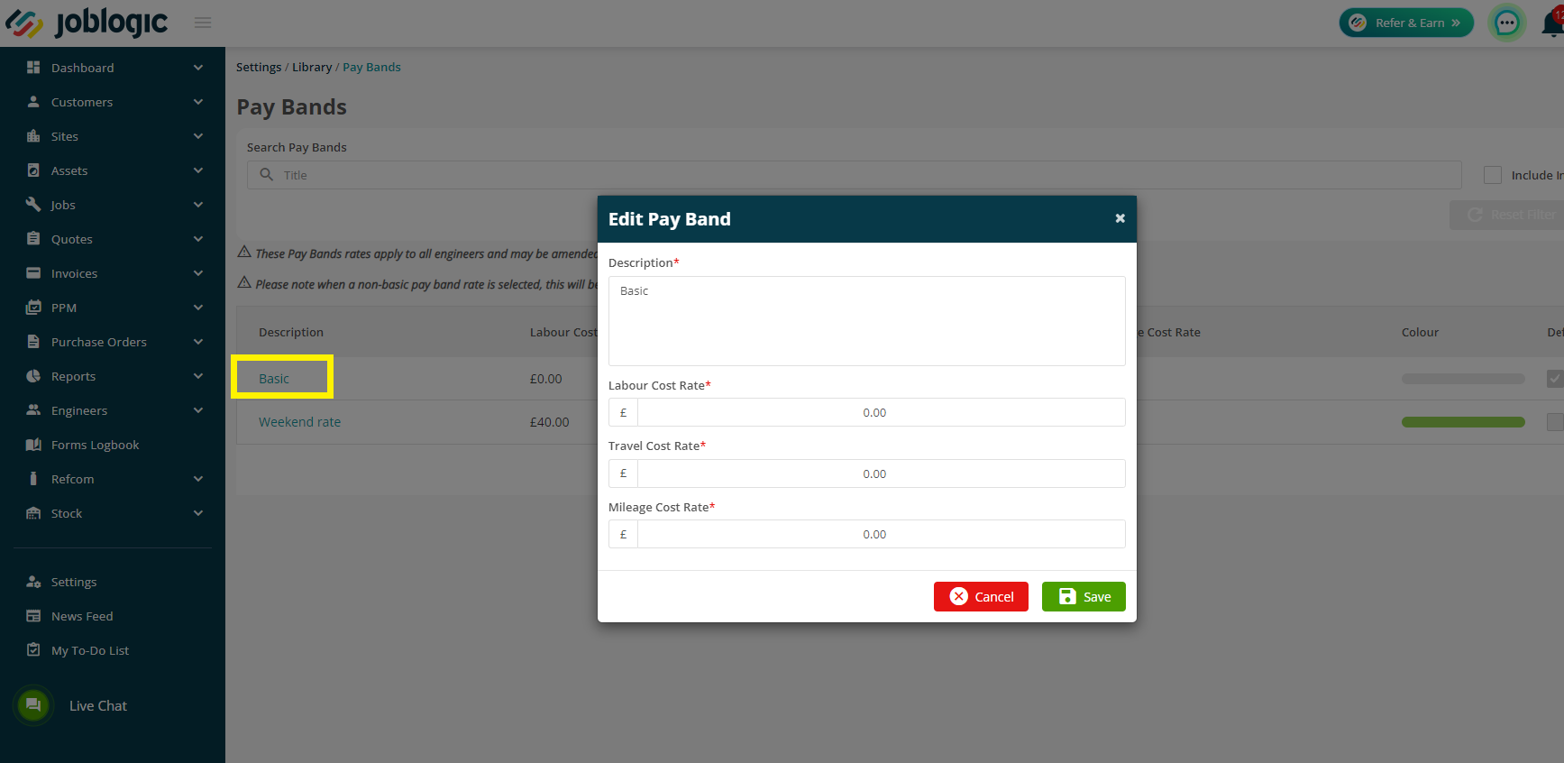 Pay Bands & Trade Rates | Support | Joblogic®