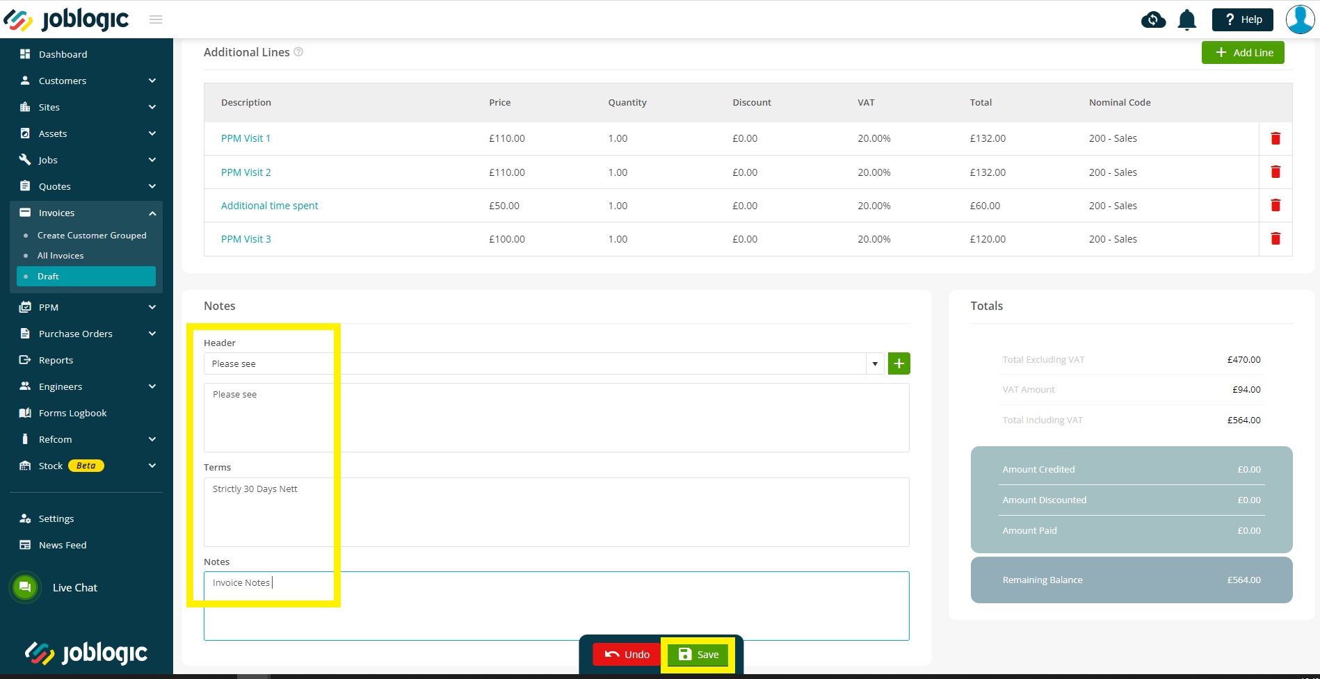 Customer Grouping Draft Invoices - User Guide | Support | Joblogic®