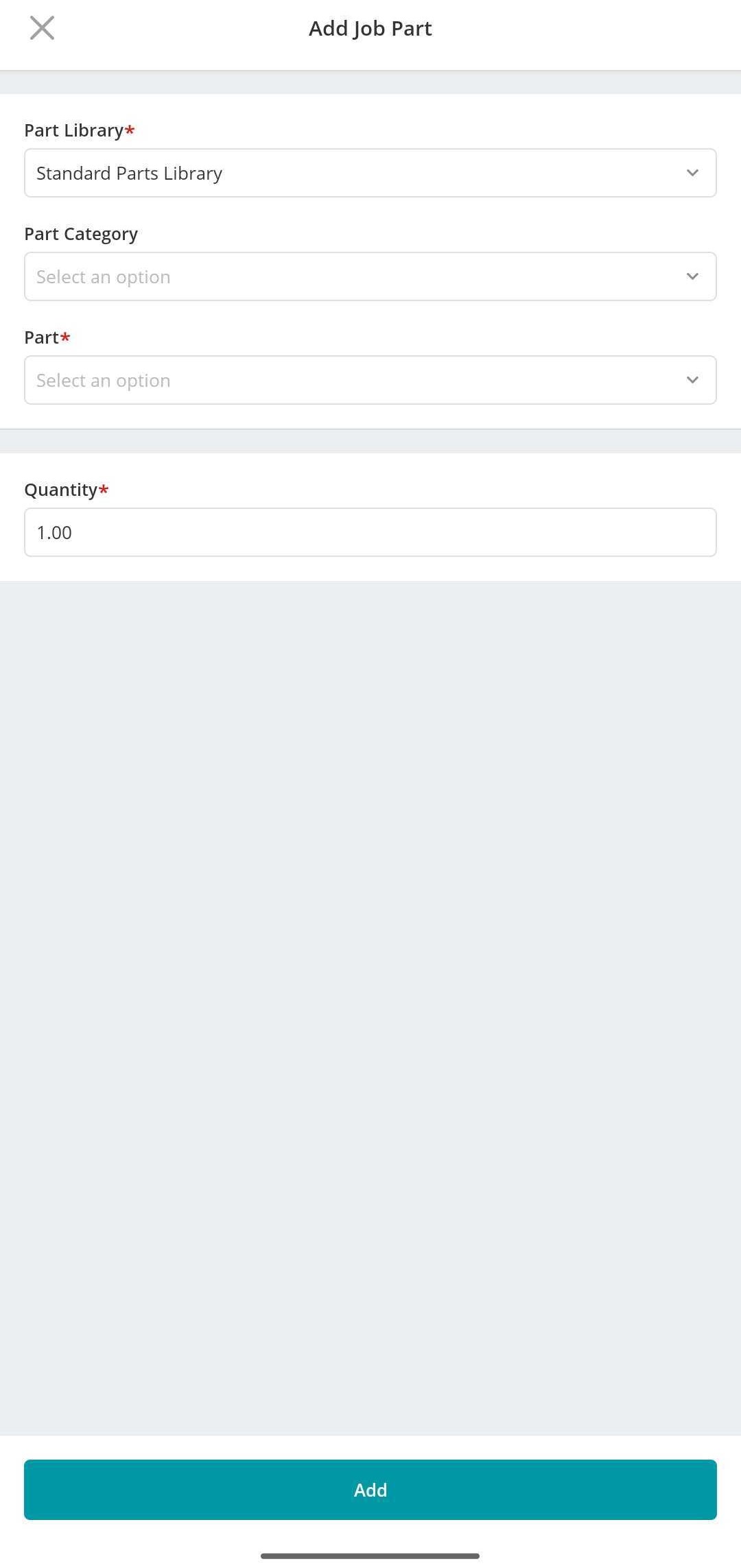 Adding parts to jobs via mobile
