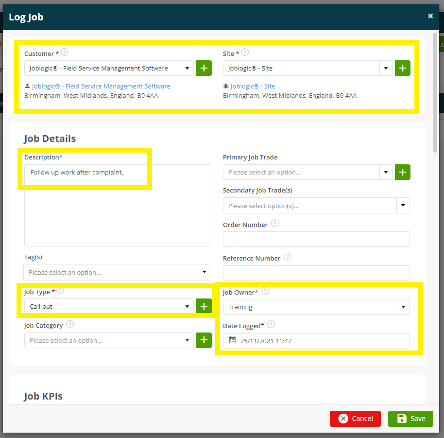 Logging Related Jobs - User Guide | Support | Joblogic®