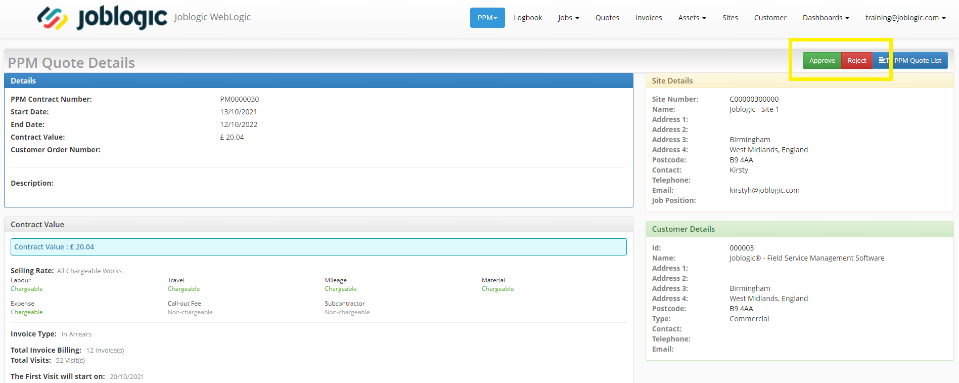 PPM Quotes - Customer Portal - User Guide | Support | Joblogic®