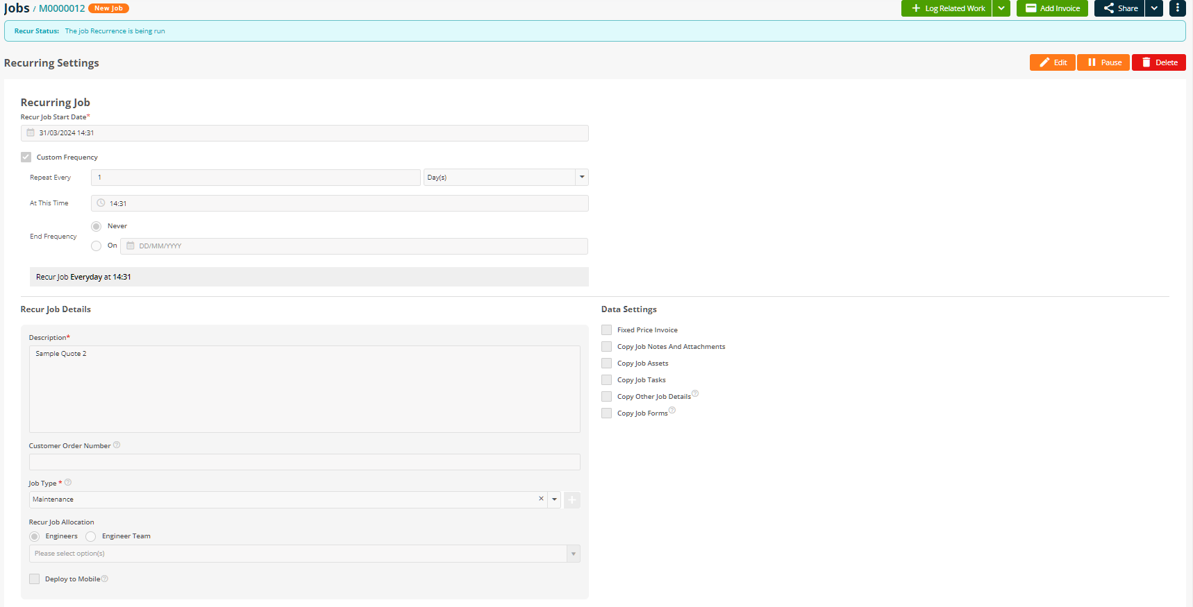 Logging a Recurring Job