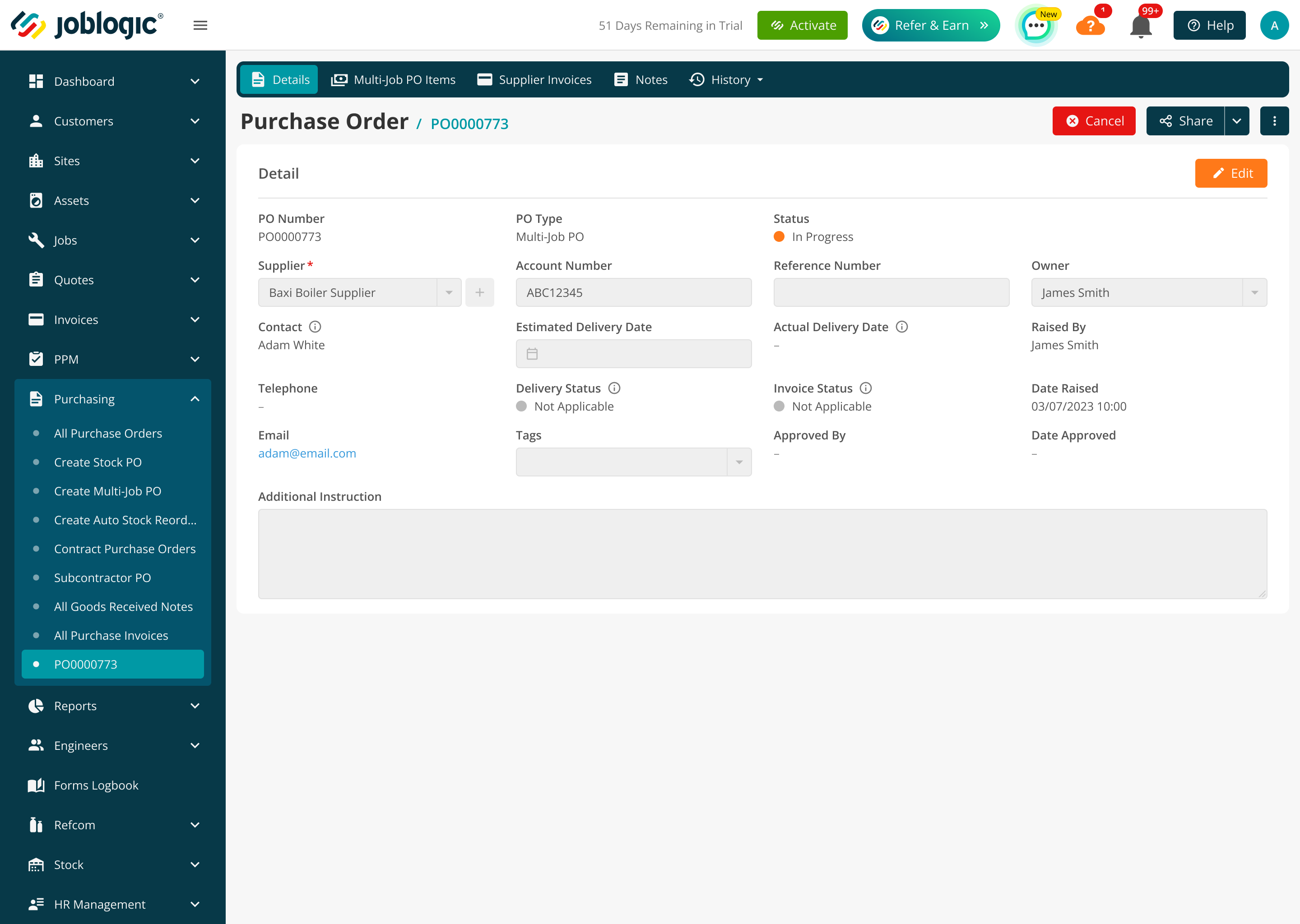 MultiJob PO-Details tab