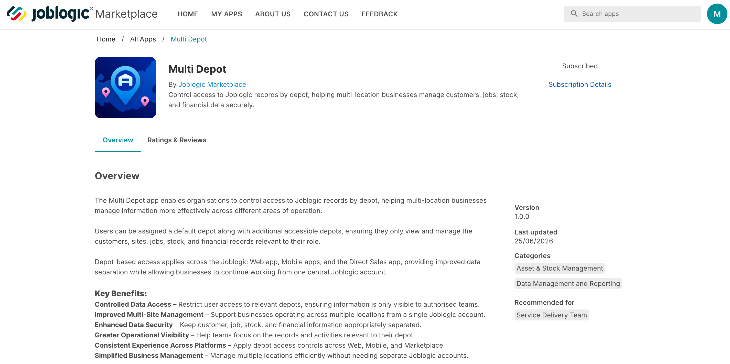 Marketplace Multi Depot Subscription