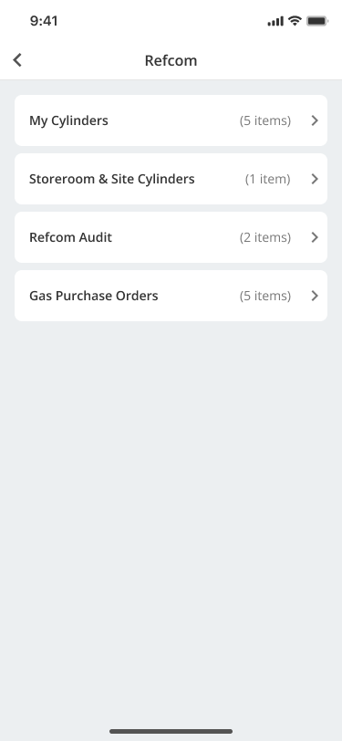 Joblogic Mobile Refcom menu showing Gas Purchase Orders