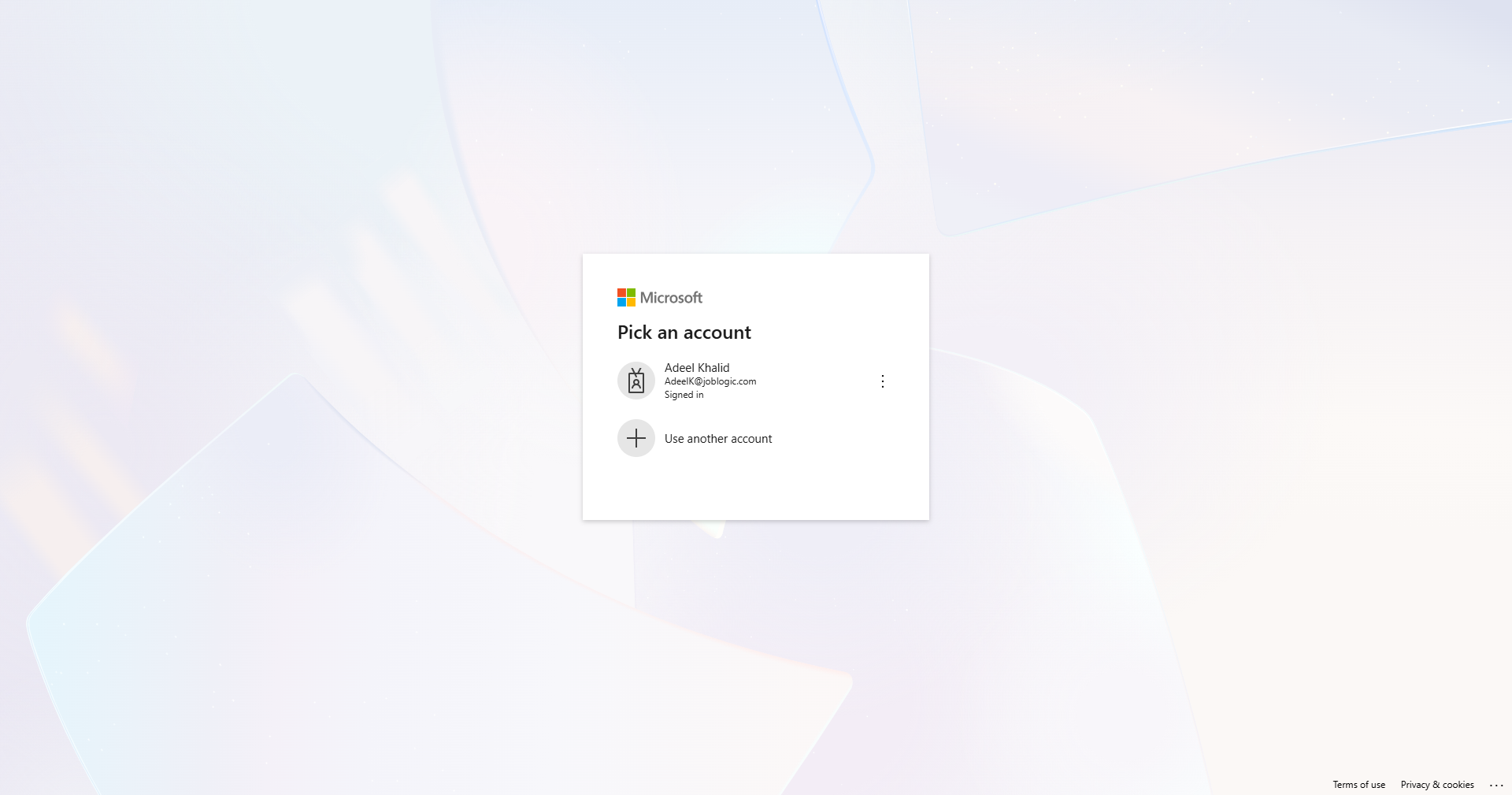 Microsoft Entra sign-in page for the user's linked Microsoft account.