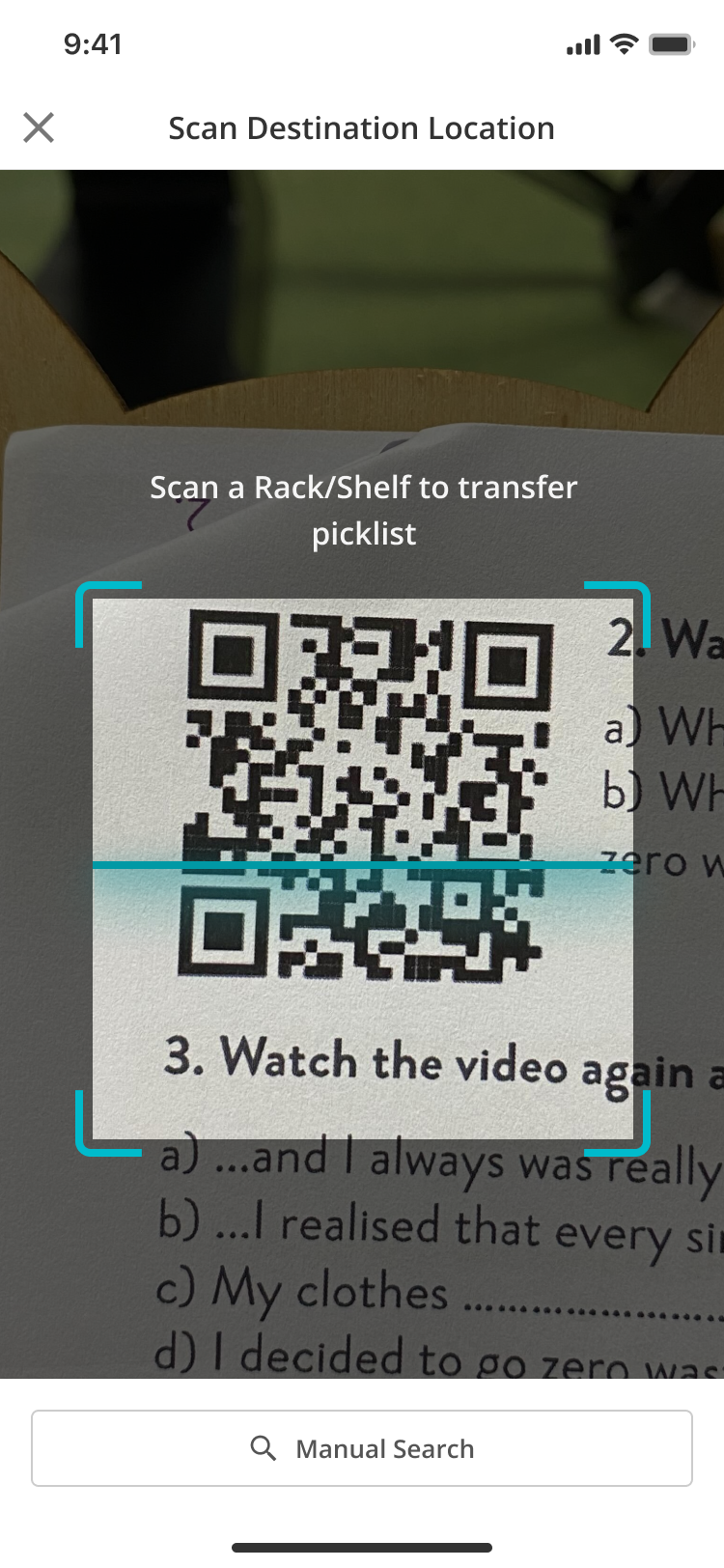 Scan Destination Location screen for a Stock Transfer picklist
