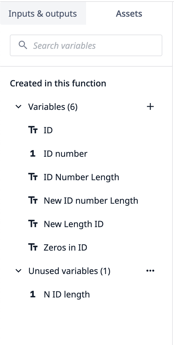 Functions assets tab