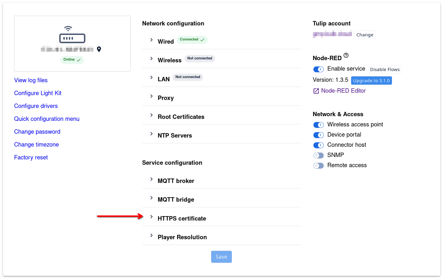 HTTPS Certificate section