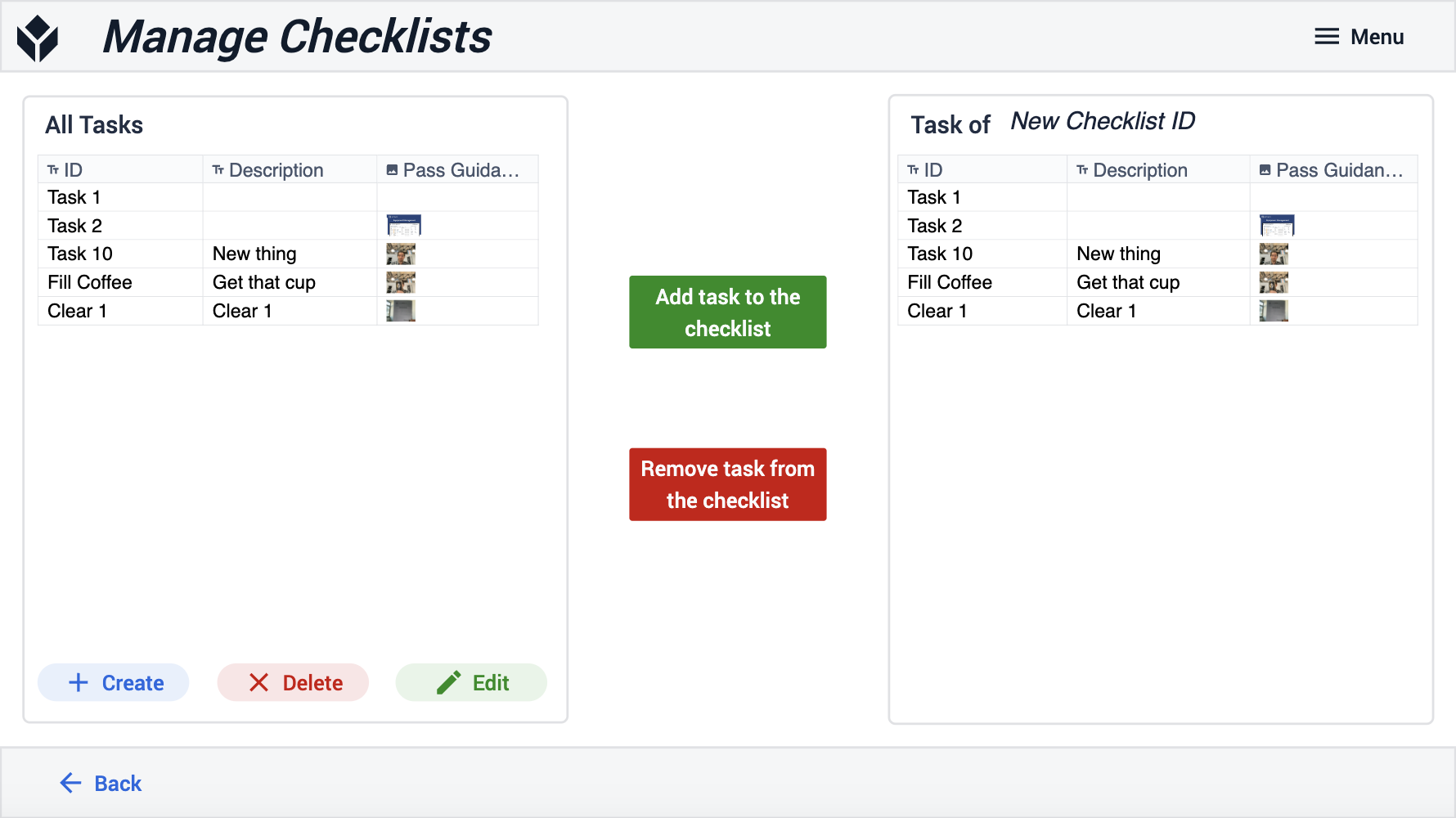 Manage Checklist