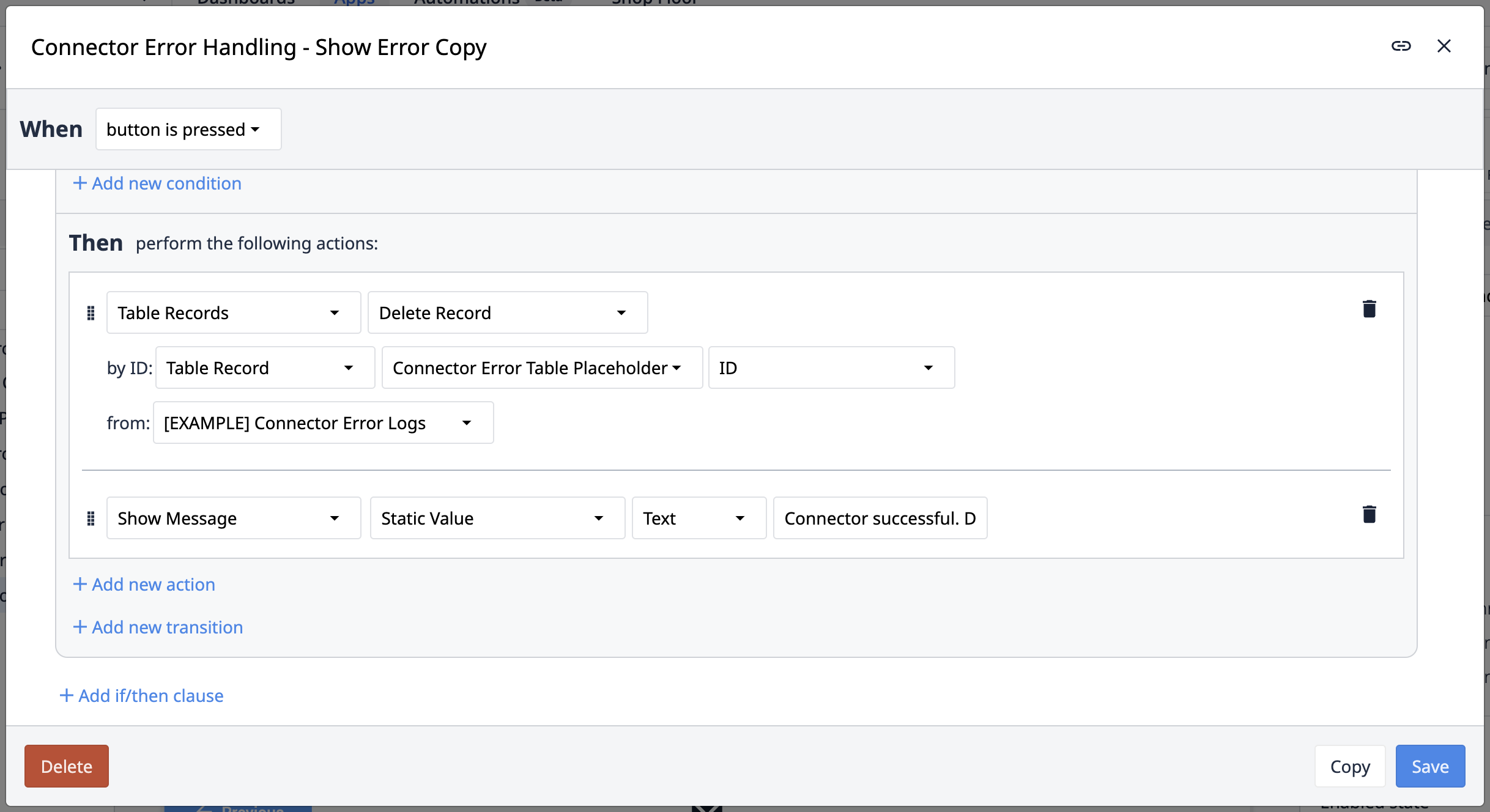 Supervisor CRUD Delete Table Record Trigger