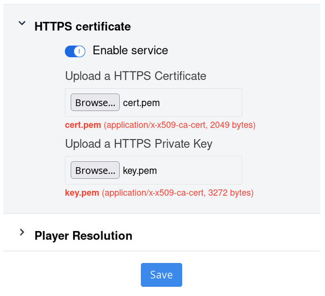 Upload HTTPS certs