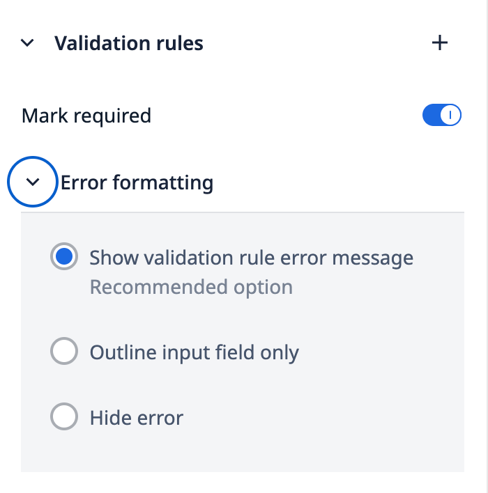 Validation rules error formatting