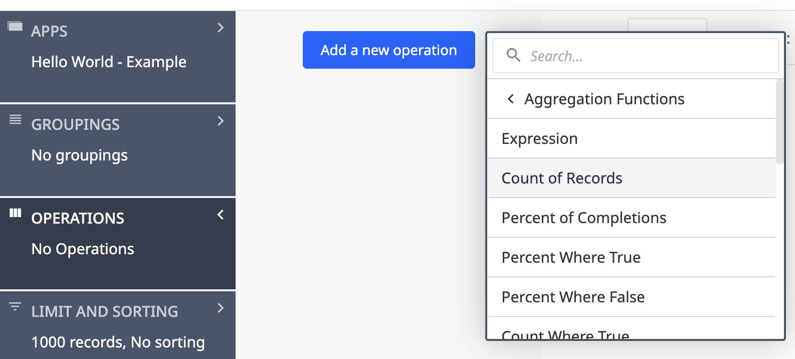 ex first app count of records operation