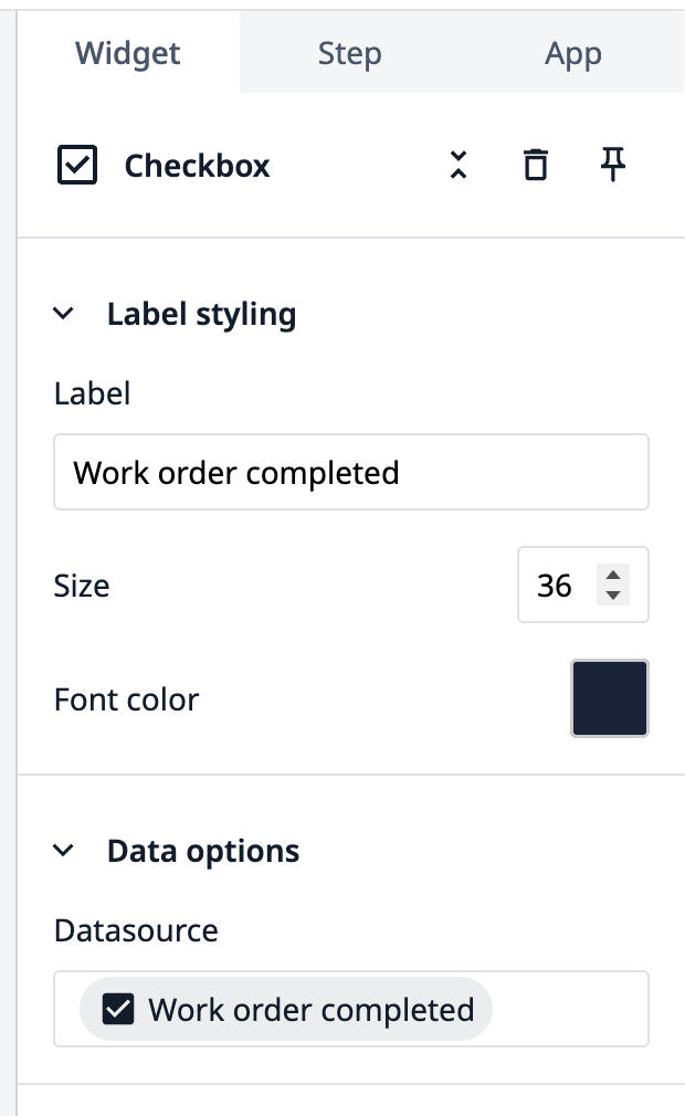 ex first data entry Input widget side pane config