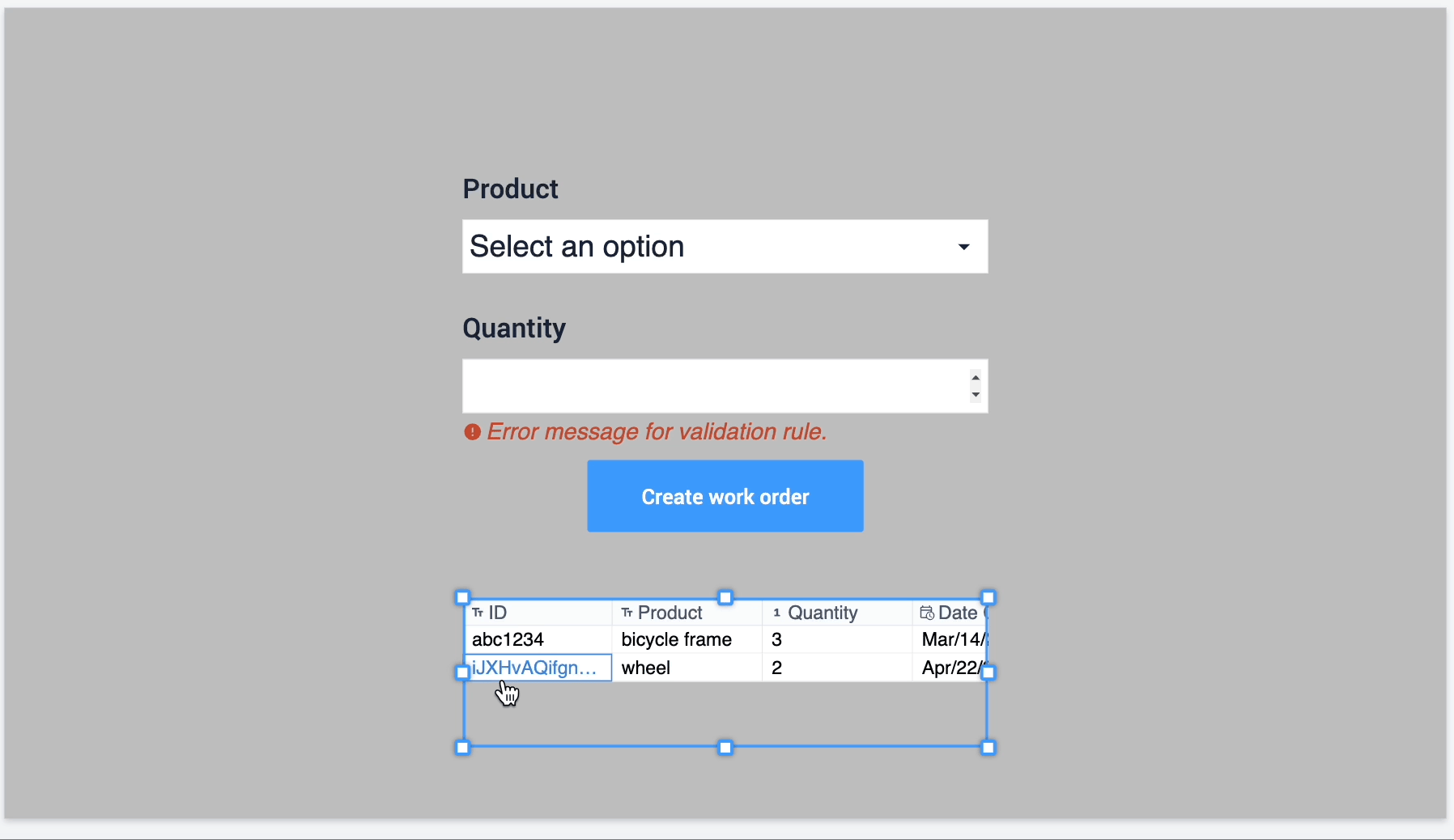 ex first data entry adjust interactive table