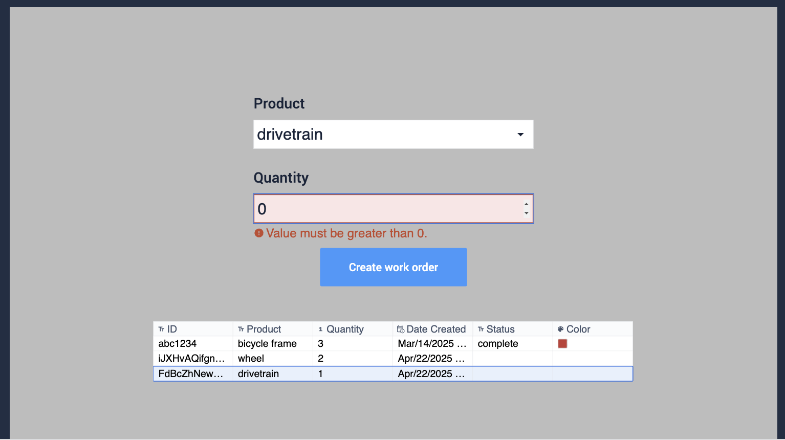 ex first data entry number widget error message