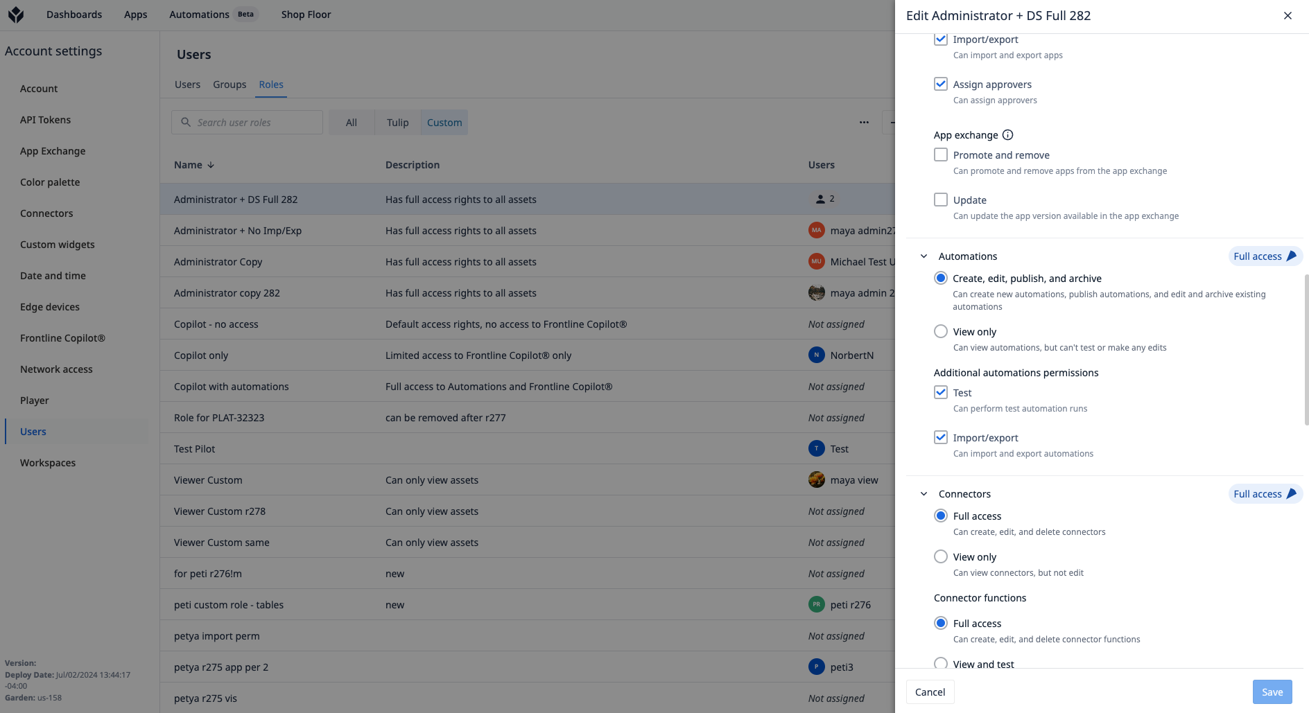 r283 custom user roles automations permissions